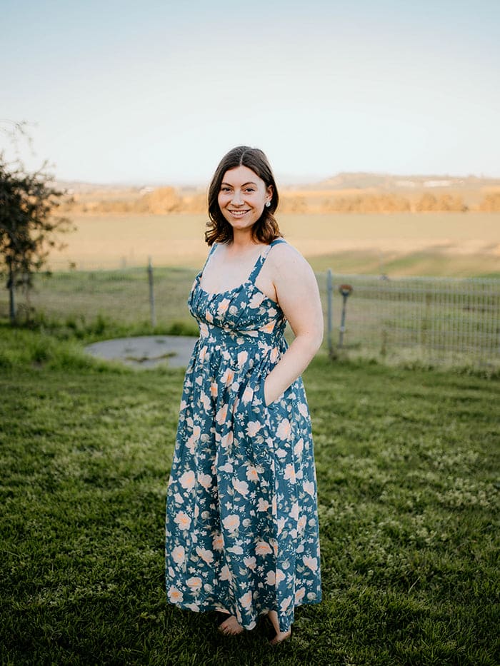 Misty Rose in Grey Dress