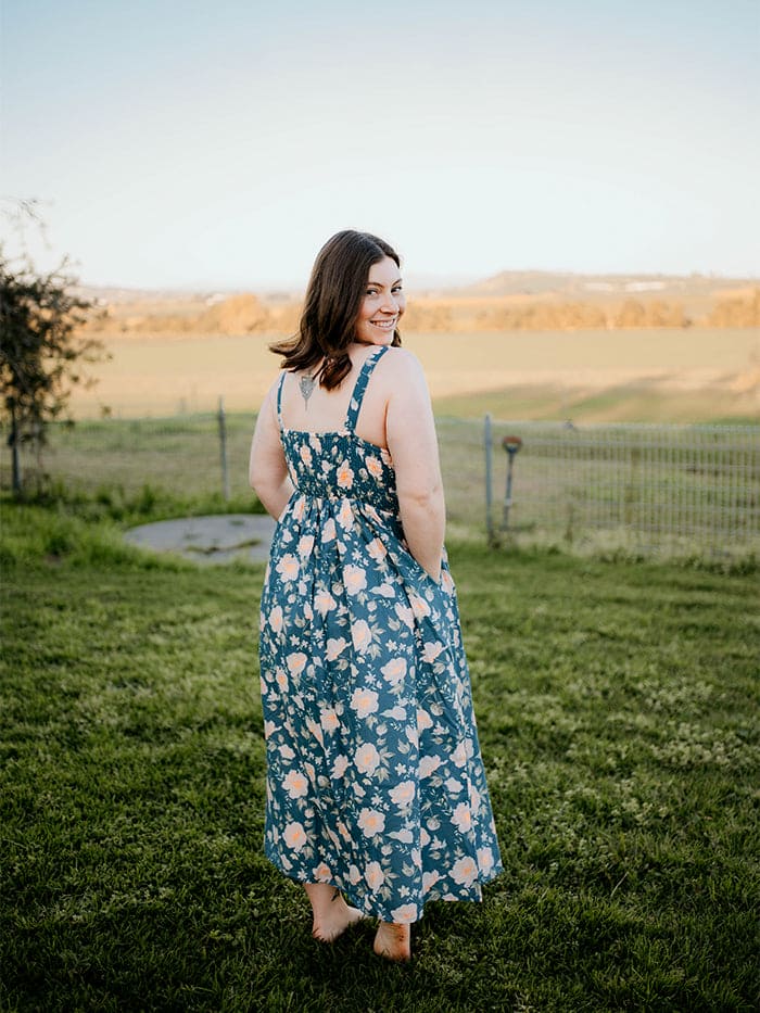 Misty Rose in Grey Dress