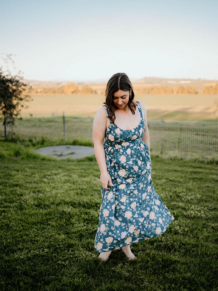 Misty Rose in Grey Dress