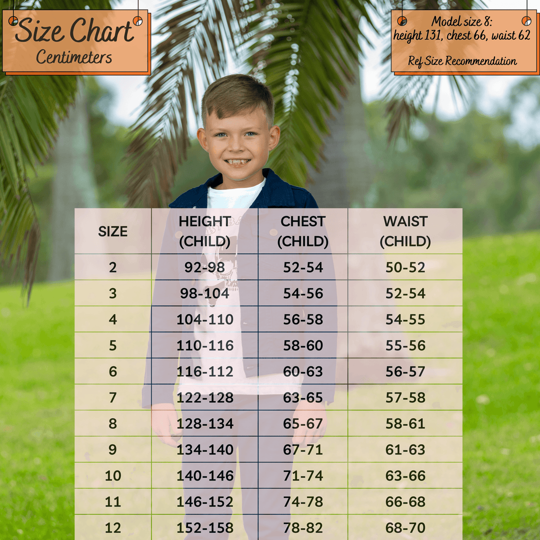 kids boys size chart - frosty white t-shirt 