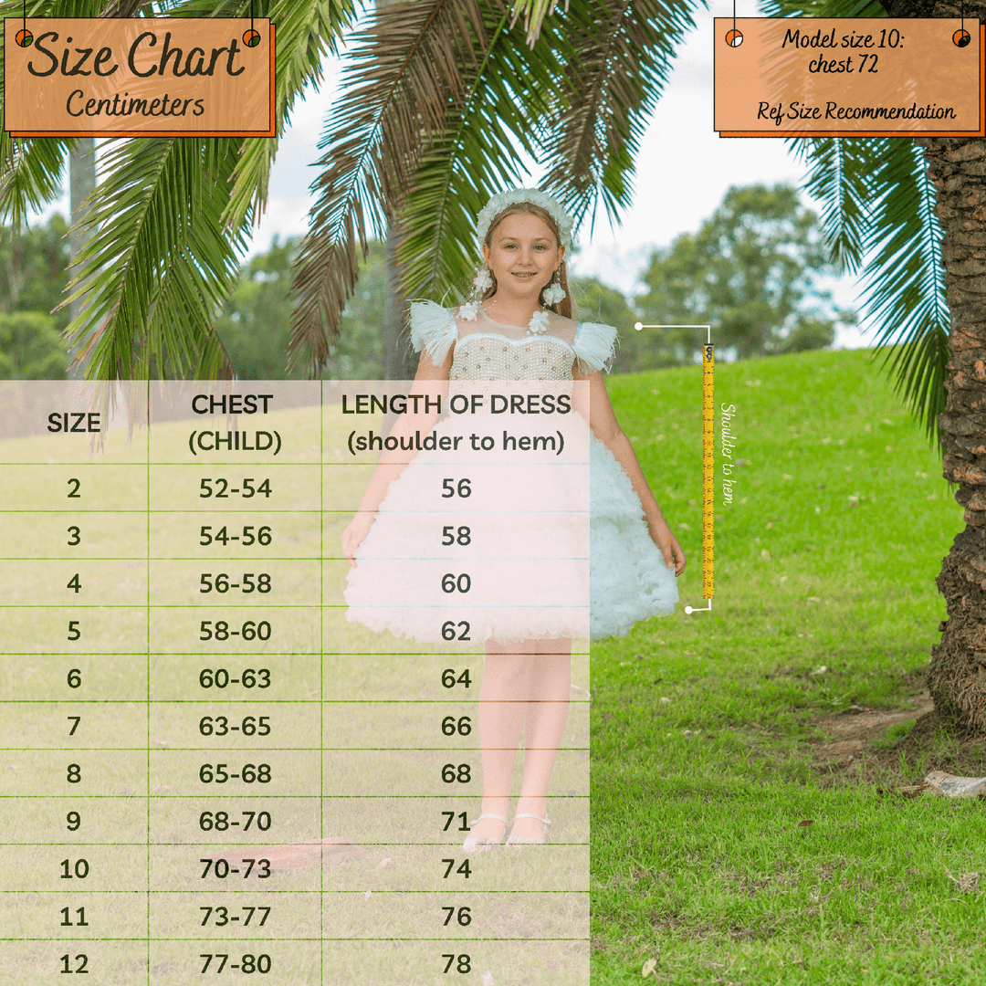 kids girls size chart - snow bliss designer dress