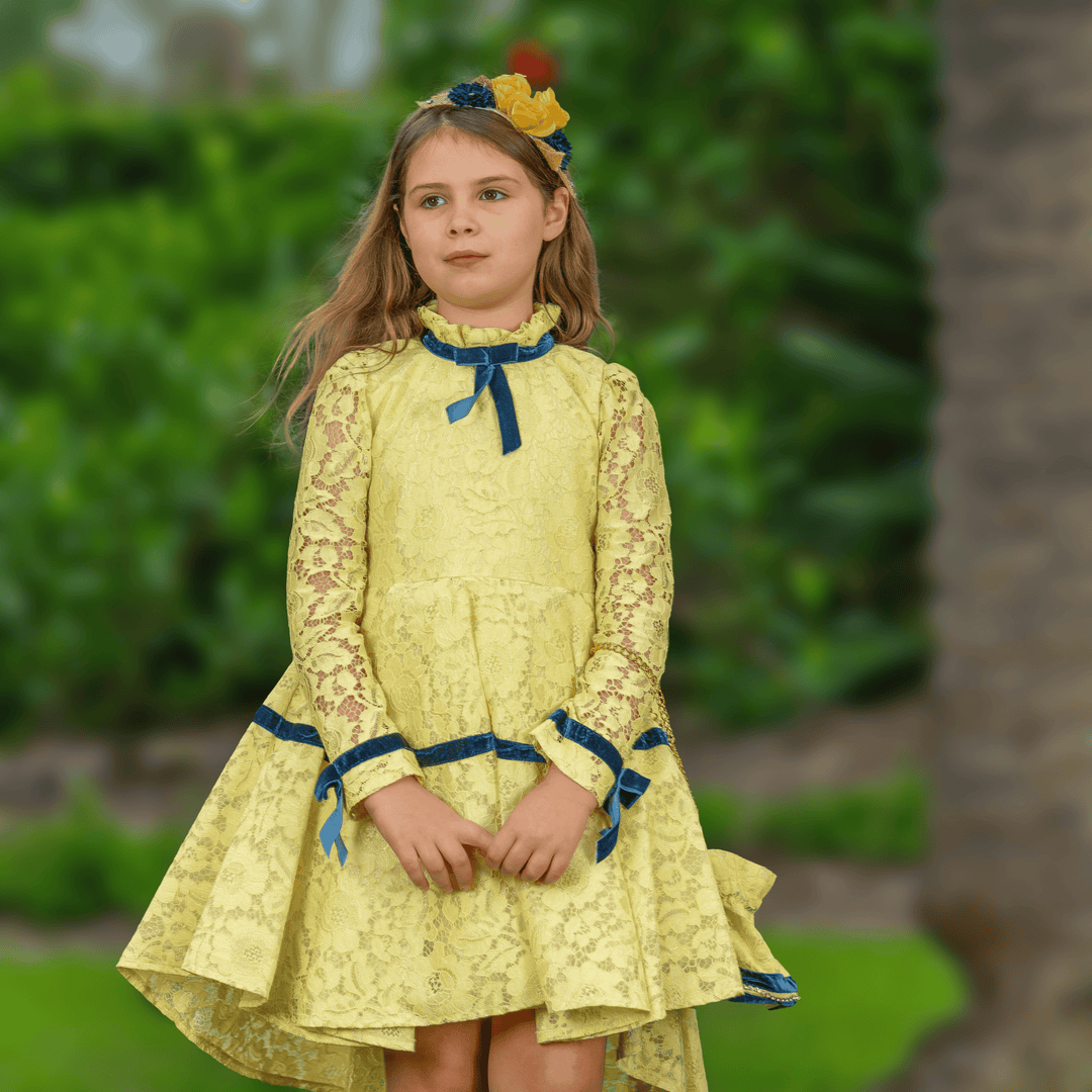 winter wonderland designer dress for girls - yellow